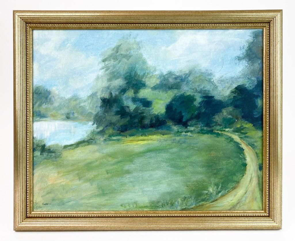 Original Signed Oil on Canvas, Green Fields w/ Lake (1 of 5)