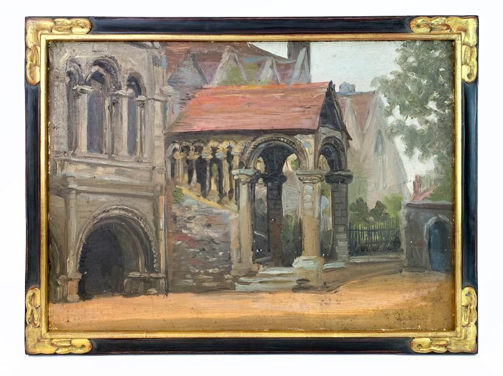 Artist Unknown Oil on Canvas, Building w/ Arches (1 of 3)