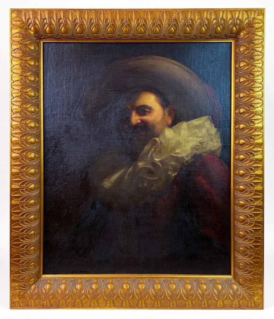 Continental School, 19th Century Oil on Canvas: Portrait of a Cavalier. Frame approx. 32.5 in. H x 27.5 in. W. Visible approx. 26 in. H x 21 in. W. Weight: 15 lbs. Excellent condition overall. Provenance: From Bonhams, Knightsbridge, London Auction
