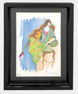 Itzchak Tarkay (1935-2012) Litho Signed A/P CoA: Titled "Sunflowery Afternoon,"AP 23/40. Print and frame excellent condition. Visible approx. 9.75 in. H x 6.5 in. W. Frame approx. 12.5 in. H x 9.25 in. W. Weight: 1 lbs.