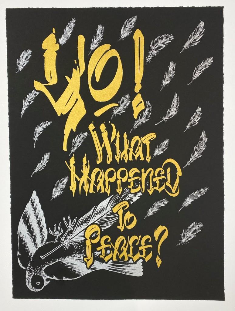 Charles "Chaz" Bojorquez Screen Print on Black Paper: Charles "Chaz" Bojorquez Screen Print on Black Paper. Black rag paper with metallic ink. Paper approx. 24 in x 18 in. Excellent condition.