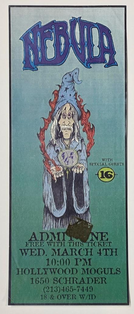 Nebula Gig Poster Flyer Ticket Hollywood Moguls: Nebula Gig Poster Flyer Ticket Hollywood Moguls. Tape residue on front. Approx. 13 in x 5 in.