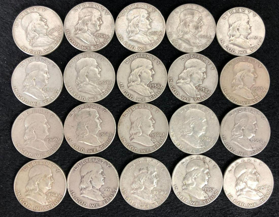 (20) 1951-1963 Franklin Half Dollar Silver Coins (1 of 2)