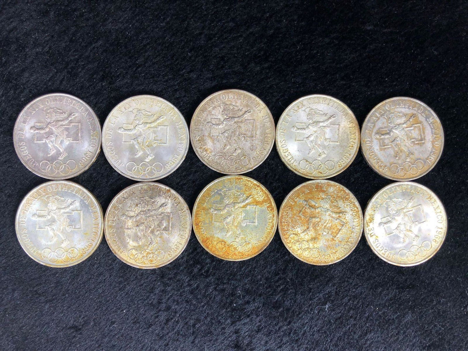 Lot of 10 1968 Olympic Mexico 25 Pesos Silver (1 of 2)