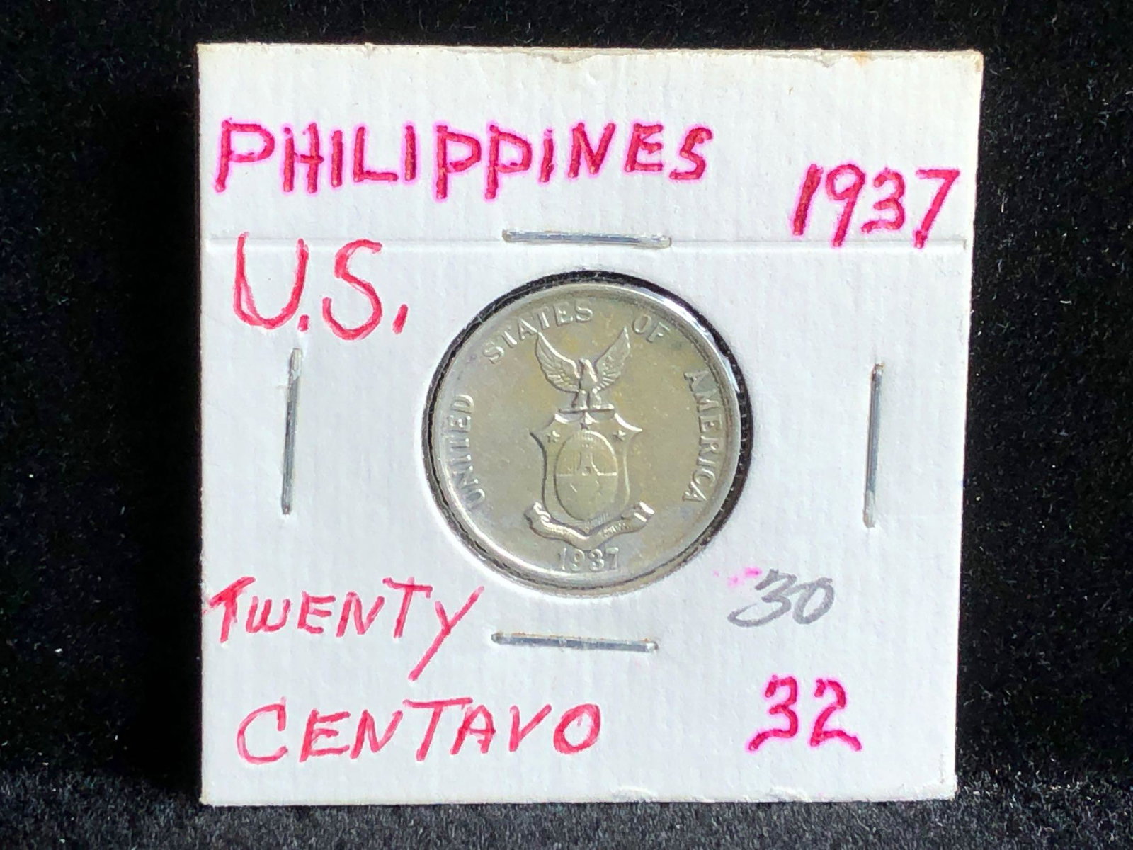 1937 Philippines US 20 Centavos Coin (1 of 2)
