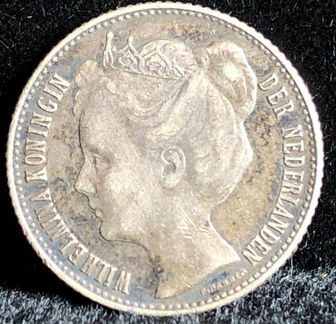1909 Netherlands Wilhelmina I Silver Half Gulden: Half Gulden - Wilhelmina 1898-1909 Silver (.945) 5 grams