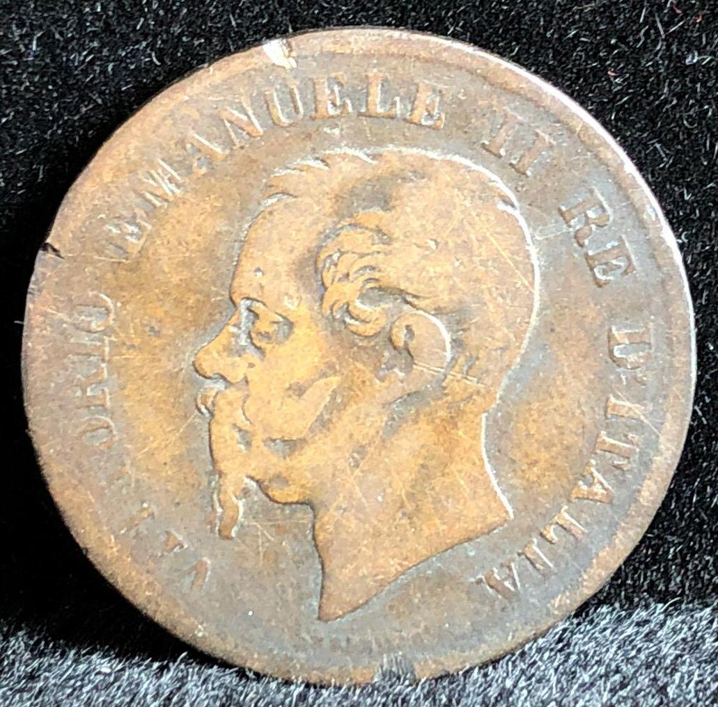 1861-1867 Italy 2 Centesimi Bronze Coin (1 of 2)