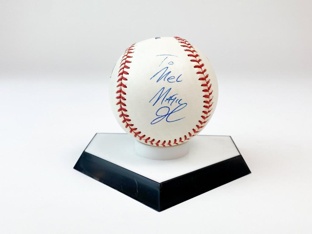 Mel Magic Signed Baseball: Mel Magic Signed Baseball. Overall good condition. Includes acrylic case. Approx. dimensions: 3 in. x 3 in. Weight: 1 lbs.