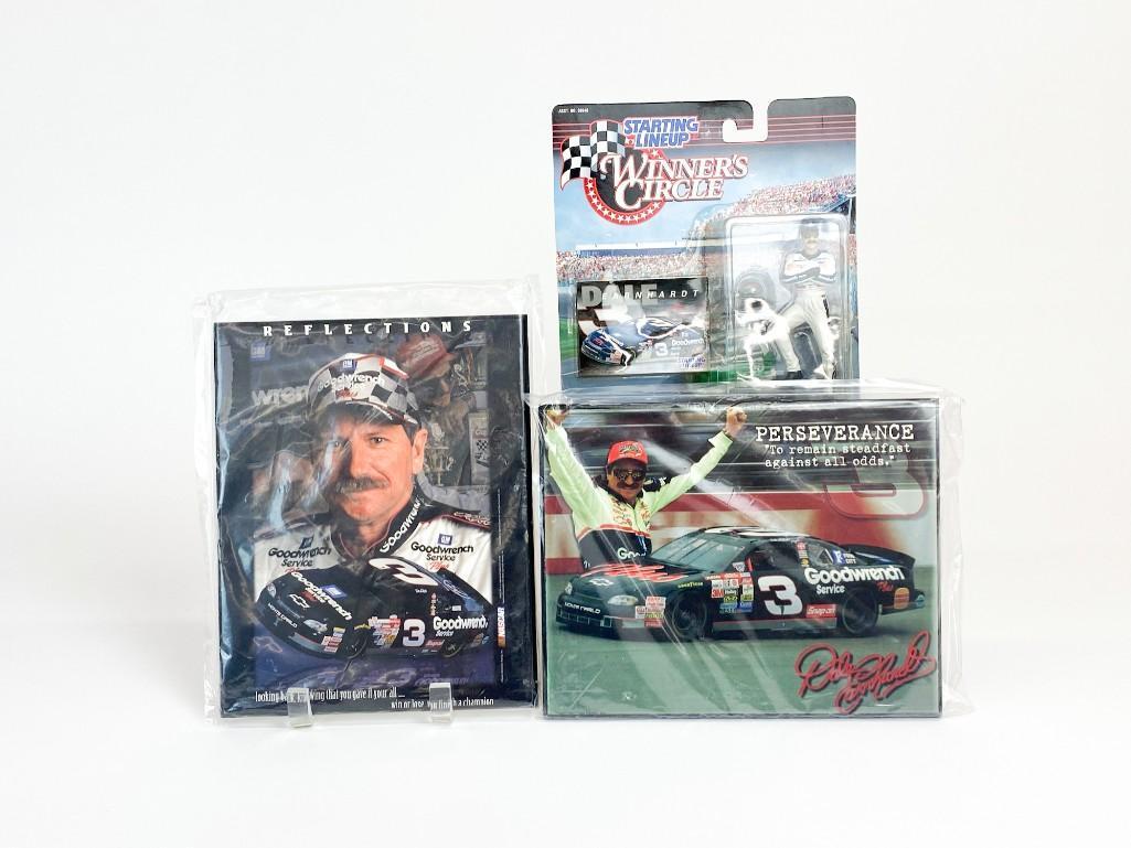 Lot of 3 Dale Earnhardt Collectibles: Lot of 3 Dale Earnhardt Collectibles. Overall good condition. Includes figure and two board wall photos. Weight: 1.6 lbs.