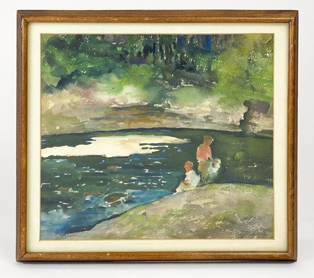 Mattie Lietz (1893-1956) Watercolor on Paper Boys (1 of 4)