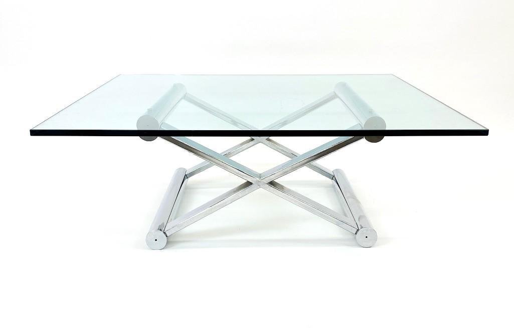 Mid Century Chrome X-Frame Glass Top Coffee Table (1 of 6)