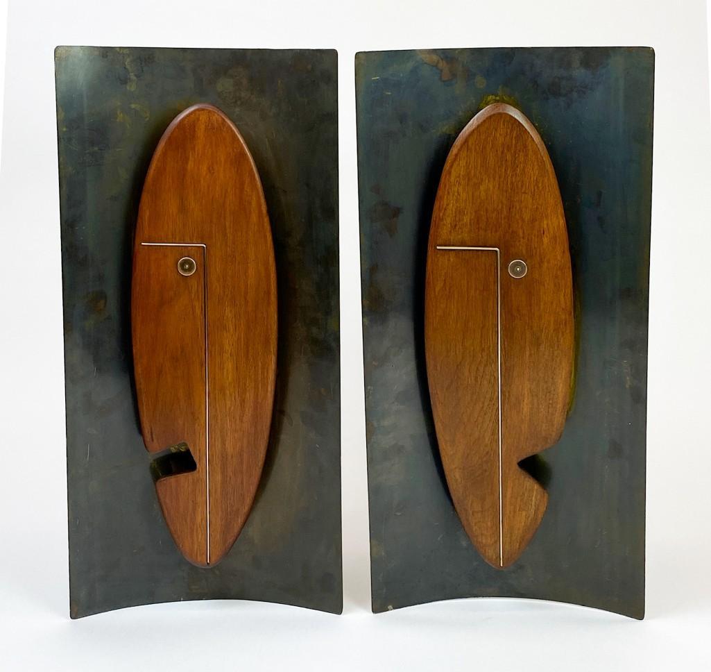 Pair Mid Century Wood and Metal Wall Decor (1 of 11)
