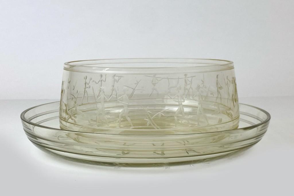 Franz Pelzel Attrib. Etched Glass Bowl and Underplate (1 of 10)