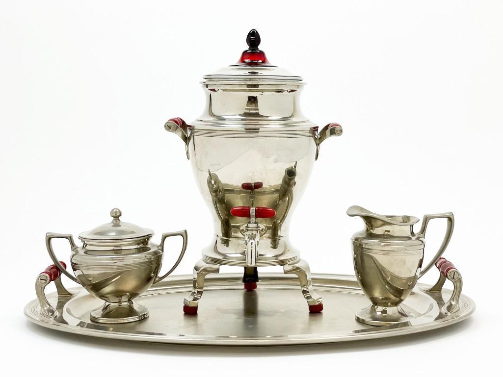 Universal Jeweled Nickel Ruby Trim 9 Cup Tea Coffee Set (1 of 8)
