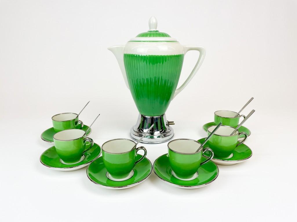 Manning Bowman China Chrome Set 7 Cups Coffee Set 1938 (1 of 9)