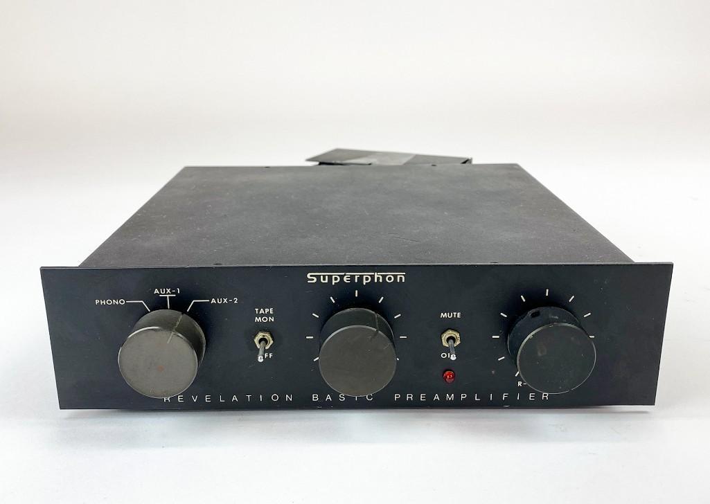 Superphon Revelation Basic Preamplifier: Superphon Revelation Basic Preamplifier. Powers on. Approx. dimensions: 3 in. H x 11 in. W x 10 in. D. Weight: 7.1 lbs.