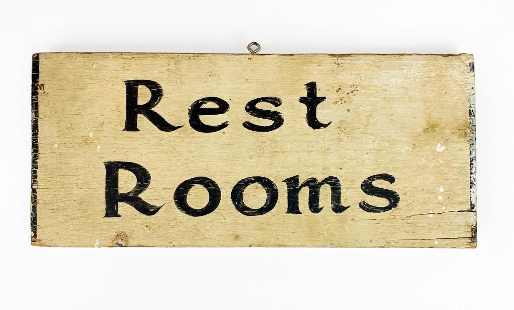 Vintage Hand Painted Rest Rooms Wooden Sign (1 of 12)