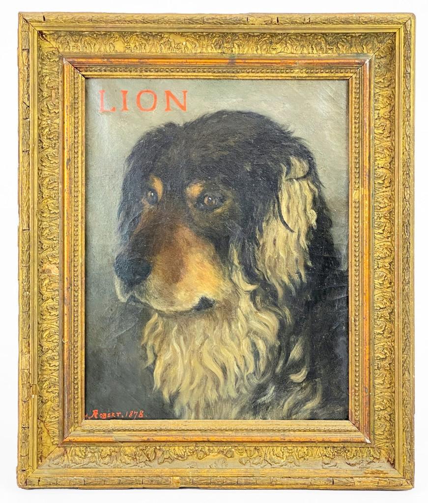 Signed 1878 Painting on Canvas A Dog Named Lion (1 of 5)