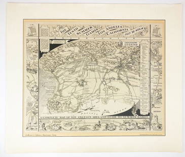 1932 Olympic Summer Games Map of Los Angeles Litho 1983: The Tenth Summer Games 1932 Map of Los Angeles Lithograph (1983 Collector's Edition). Good condition. Slight paper discoloration. Approx. dimensions: 23 in. H x 27 in. W. Weight: 1 lb.