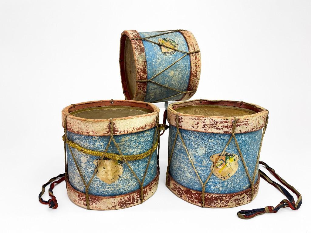 Group of 3 Antique Drums w/ Tin Drumheads (1 of 8)