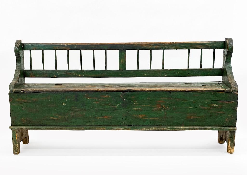 Antique Wooden Forest Green Box Bench w/ Storage (1 of 10)