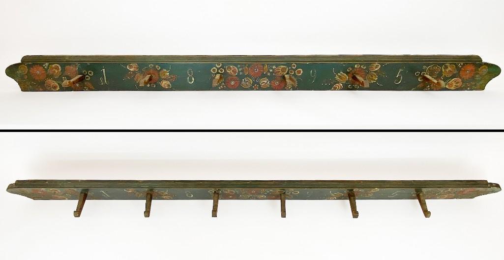 Antique Hand Painted Long Wall Mounted Coat Rack (1 of 13)
