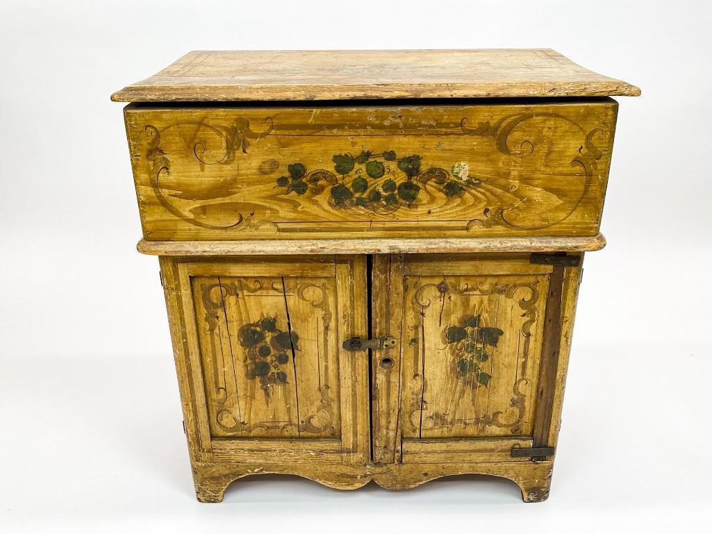 Antique Pine Lift Top Wash Stand w/ Hand Painted Design (1 of 14)
