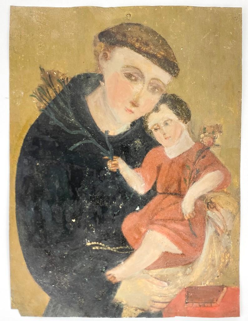 Antique Catholic Retablo on Tin, St. Anthony (1 of 6)