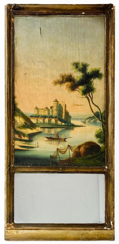 Antique Hand Painted River Castle Scene Trumeau Mirror (1 of 8)