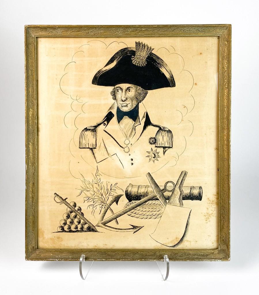 Artist Unknown Folk Art Portrait Horatio Nelson Pen/Ink (1 of 8)