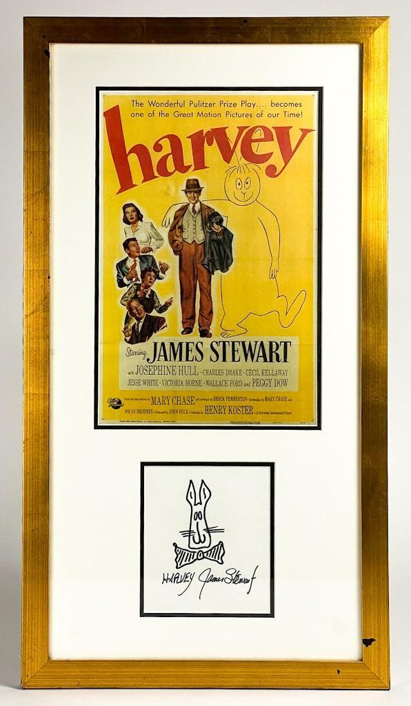 James Stewart Signed Drawing w/ Harvey Repro Poster (1 of 4)