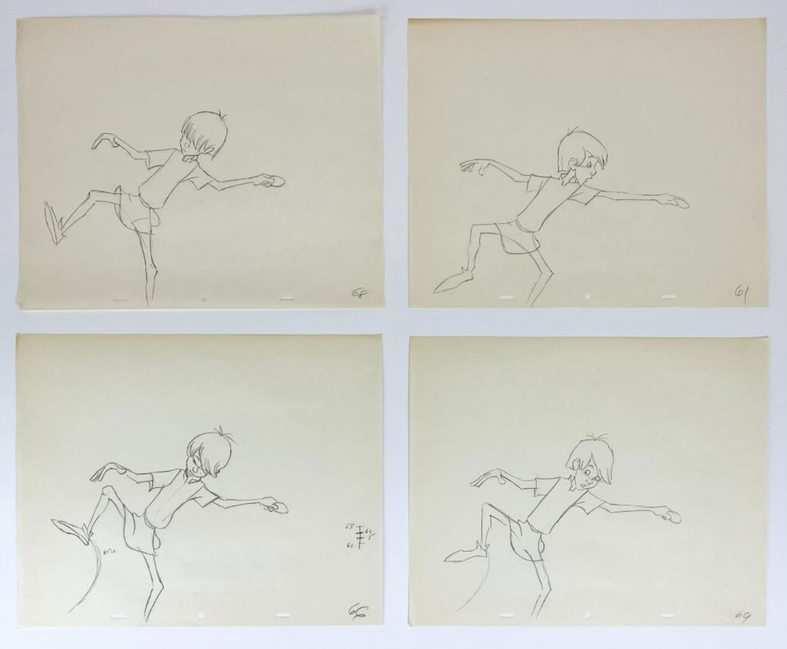 Lot of 4 Original Disney Wart Sword in the Stone Production Drawings: Lot of 4 Original Disney Wart Sword in the Stone Production Drawings. Original production drawings featuring Wart/King Arthur from The Sword in the Stone (Walt Disney Productions, 1963). Drawings numb