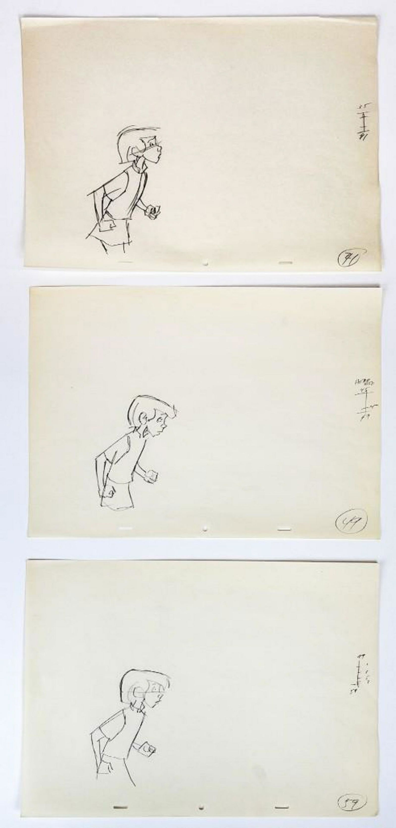Lot of 3 Original Disney Sword in the Stone Production Drawings: Lot of 3 Original Disney Sword in the Stone Production Drawings. Original production drawings featuring Wart/King Arthur from The Sword in the Stone (Walt Disney Productions, 1963). Drawings pencil nu