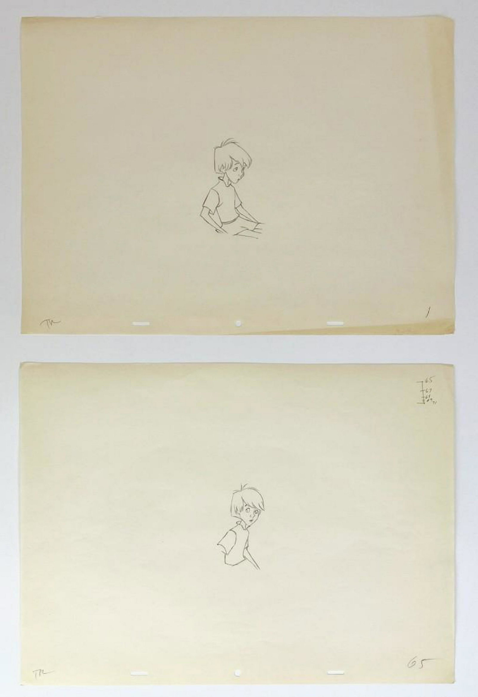 Lot of 2 Original Disney Wart Sword in the Stone Production Drawings: Lot of 2 Original Disney Wart Sword in the Stone Production Drawings. Original production drawings featuring Wart/King Arthur from The Sword in the Stone (Walt Disney Productions, 1963). Drawings numb