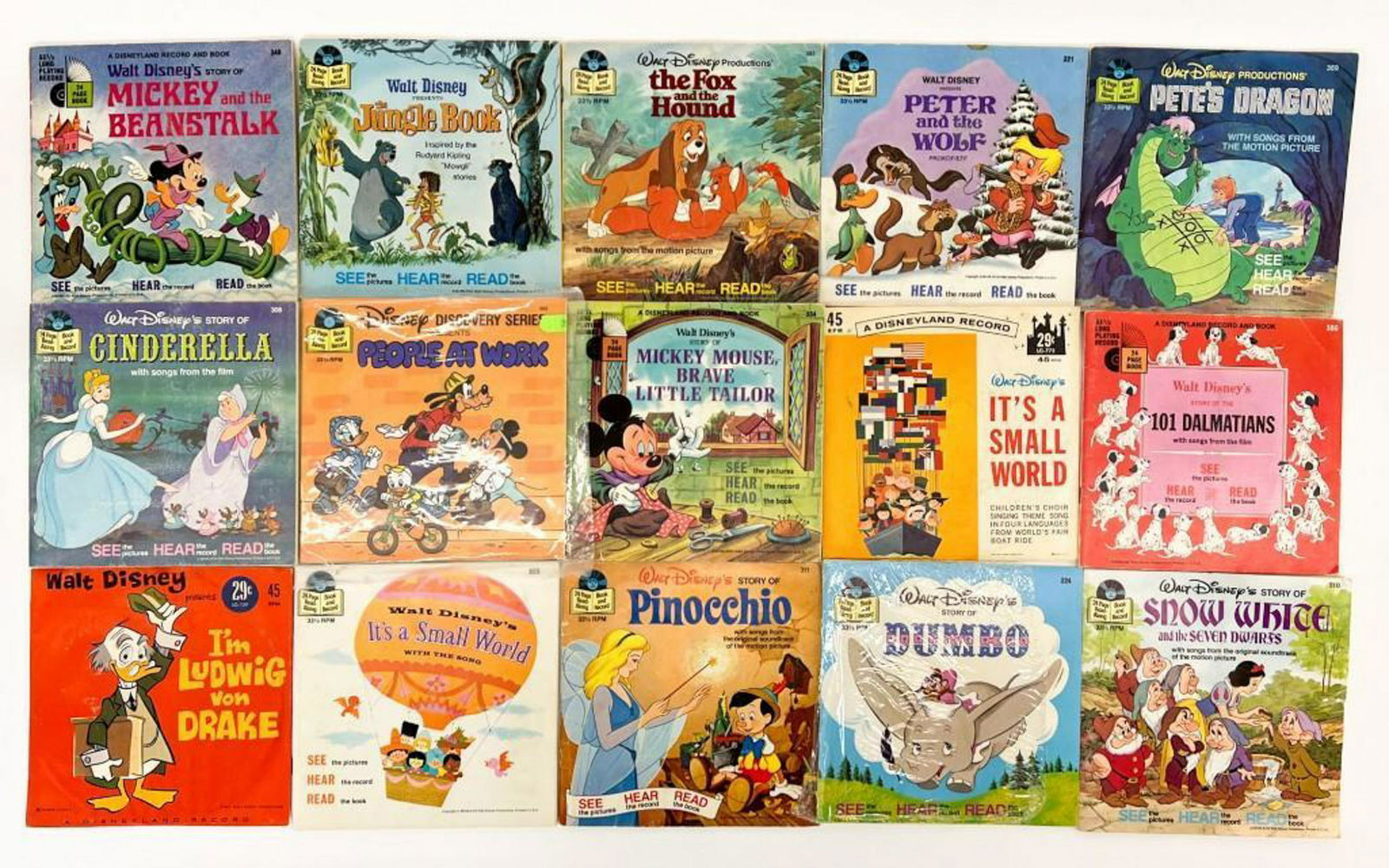 Lot of 15 Classic Disney 45 Record/Books (1 of 5)