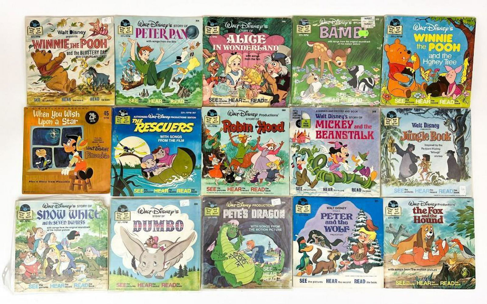 Lot of 15 Classic Disney 45 Record/Books (1 of 5)