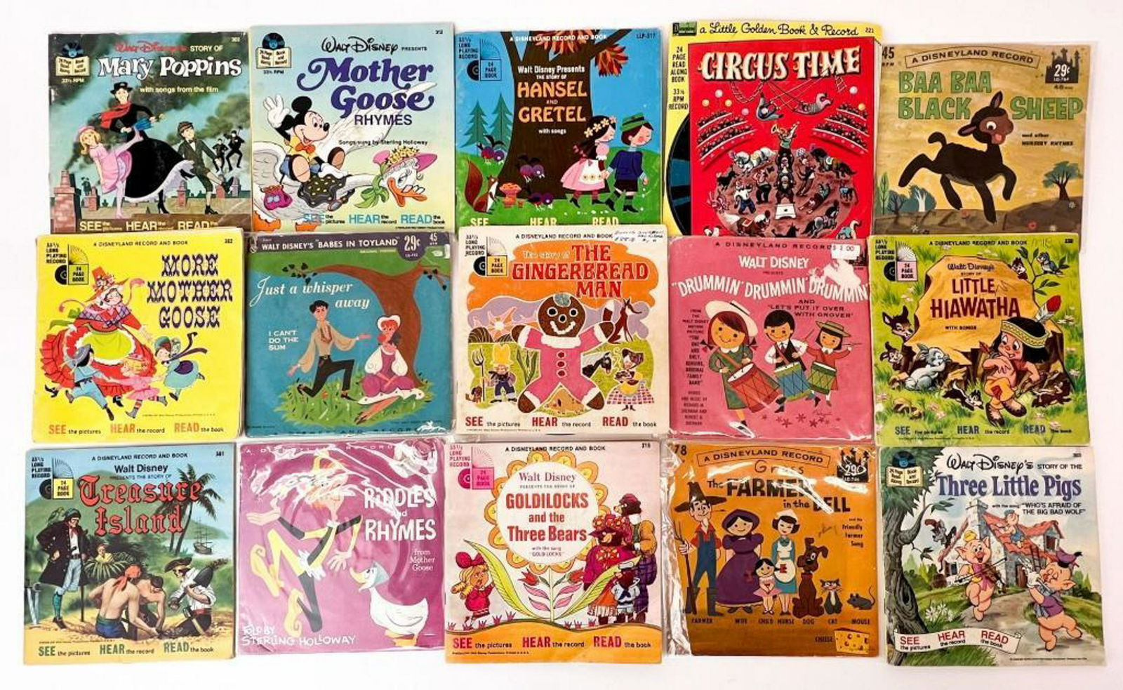 Lot of 15 Classic Disney 45 Record/Books (1 of 5)