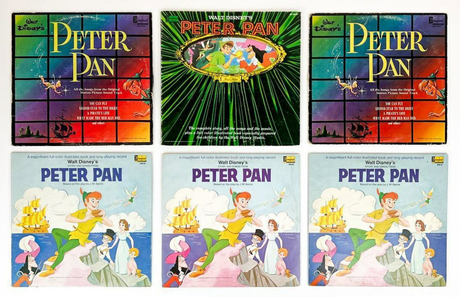 Lot of 6 Vintage 1960s Peter Pan Disney Records: Lot of 6 Vintage 1960s Peter Pan Disney Records. As- is, untested. Some wear on jackets and records. Combined weight: 3.8 lbs.