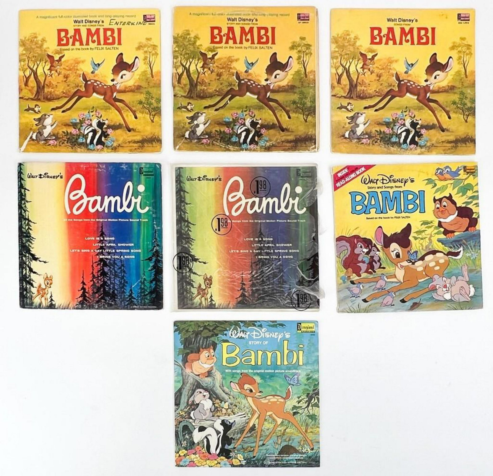Lot of 7 Vintage Bambi Disney Records: Lot of 7 Vintage Bambi Disney Records. As- is, untested. Some wear on jackets/records. Combined weight: 4 lbs.
