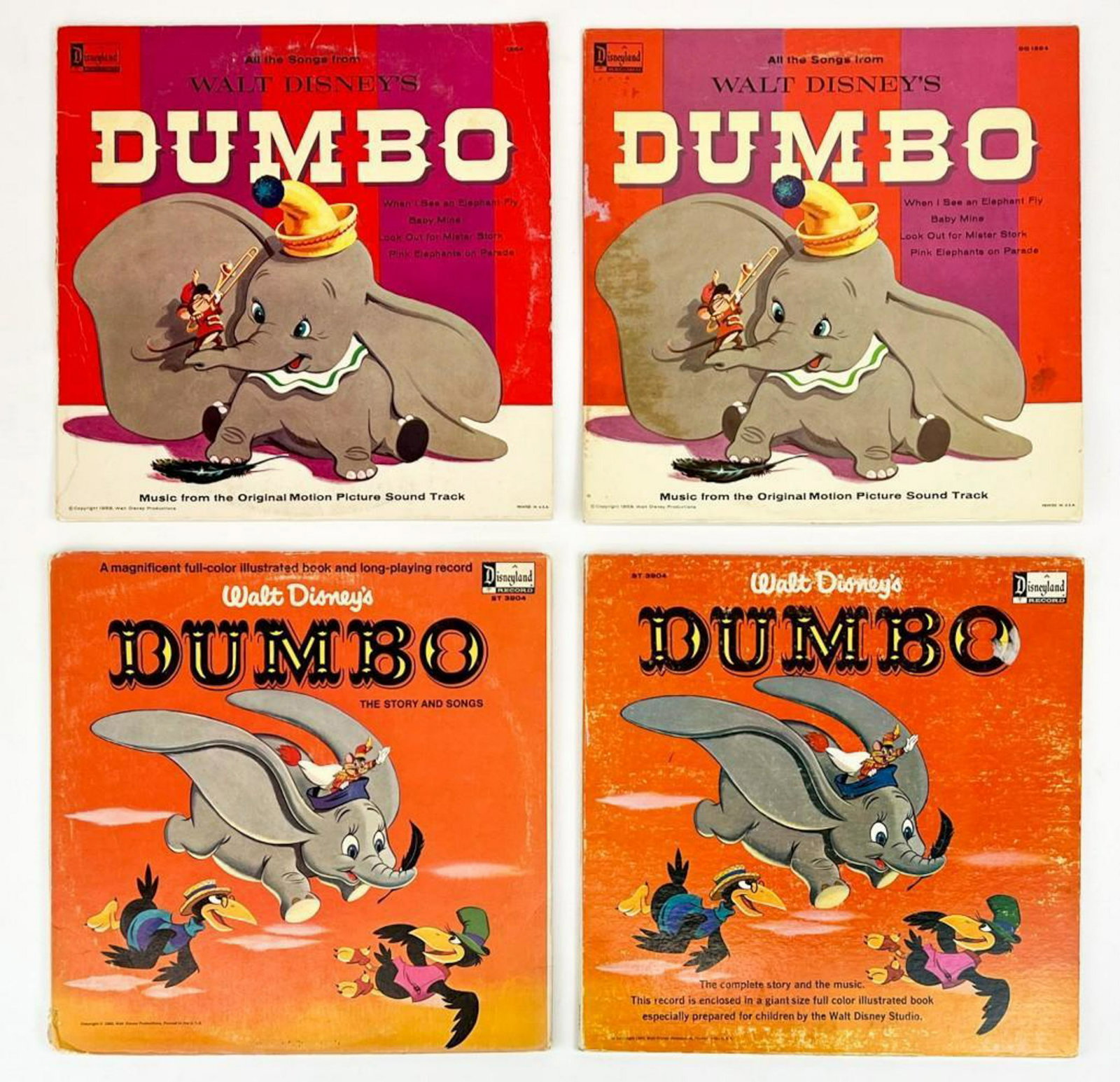 Lot of 4 Vintage 1950s-60s Dumbo Disney Records: Lot of 4 Vintage 1950s-60s Dumbo Disney Records. As- is, untested. Some wear on jackets/ records. Combined weight: 3.5 lbs.
