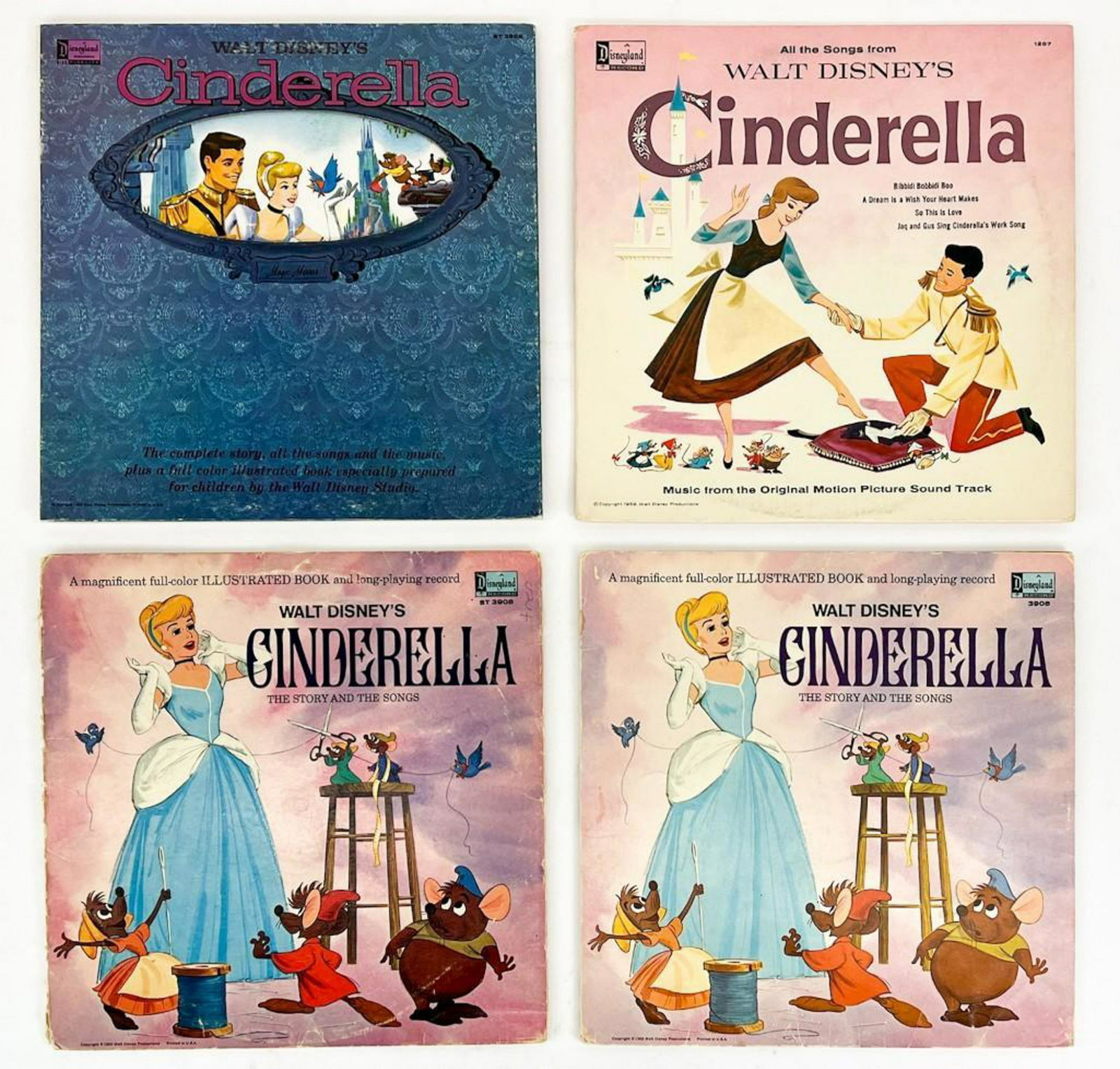 Lot of 4 Vintage 1950s-60s Cinderella Disney Records: Lot of 4 Vintage 1950s-60s Cinderella Disney Records. As- is, untested. Some wear on jackets/record. Combined weight: 2.7 lbs.