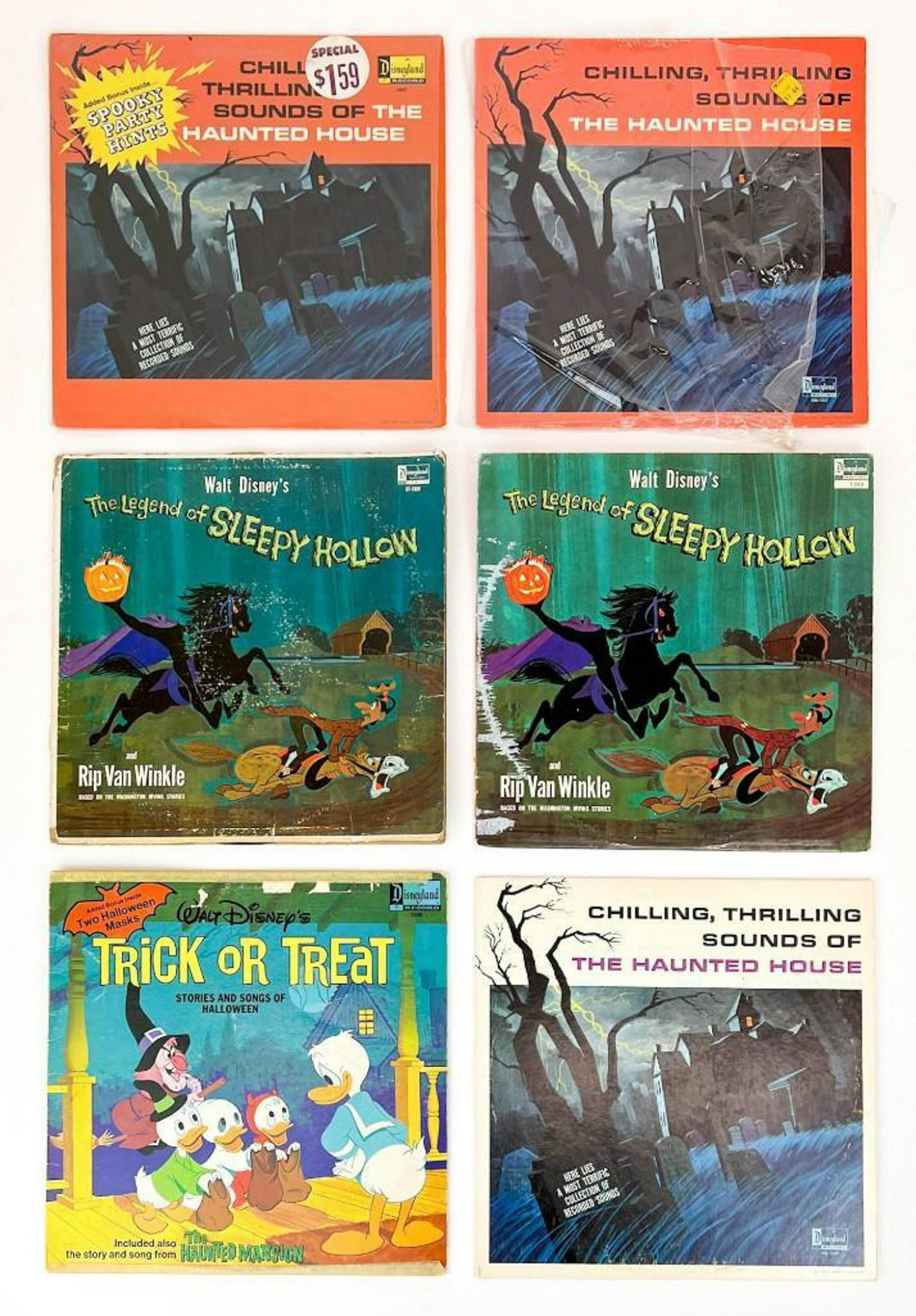 Lot of 6 Vintage Spooky Disney Records: Lot of 6 Vintage Spooky Disney Records. As- is, untested. Some wear on jackets/record. Combined weight: 6 lbs.
