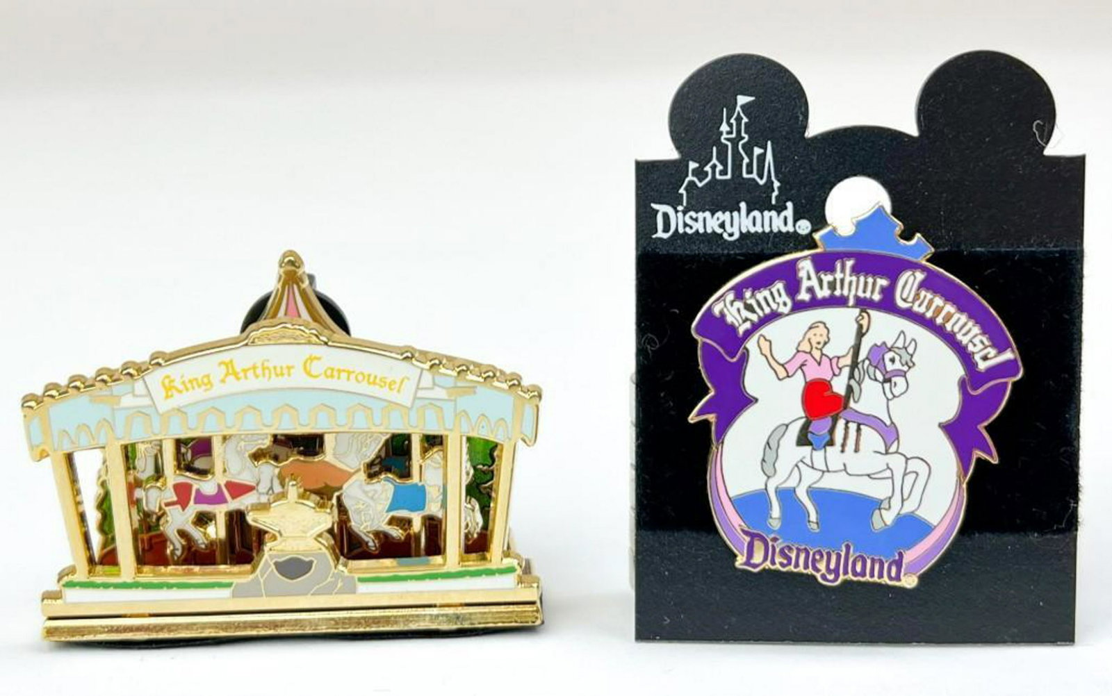 Lot of 2 King Arthur Carousel Disneyland Enamel Pins: Lot of 2 King Arthur Carousel Disneyland Enamel Pins. Weight: 1 lb.