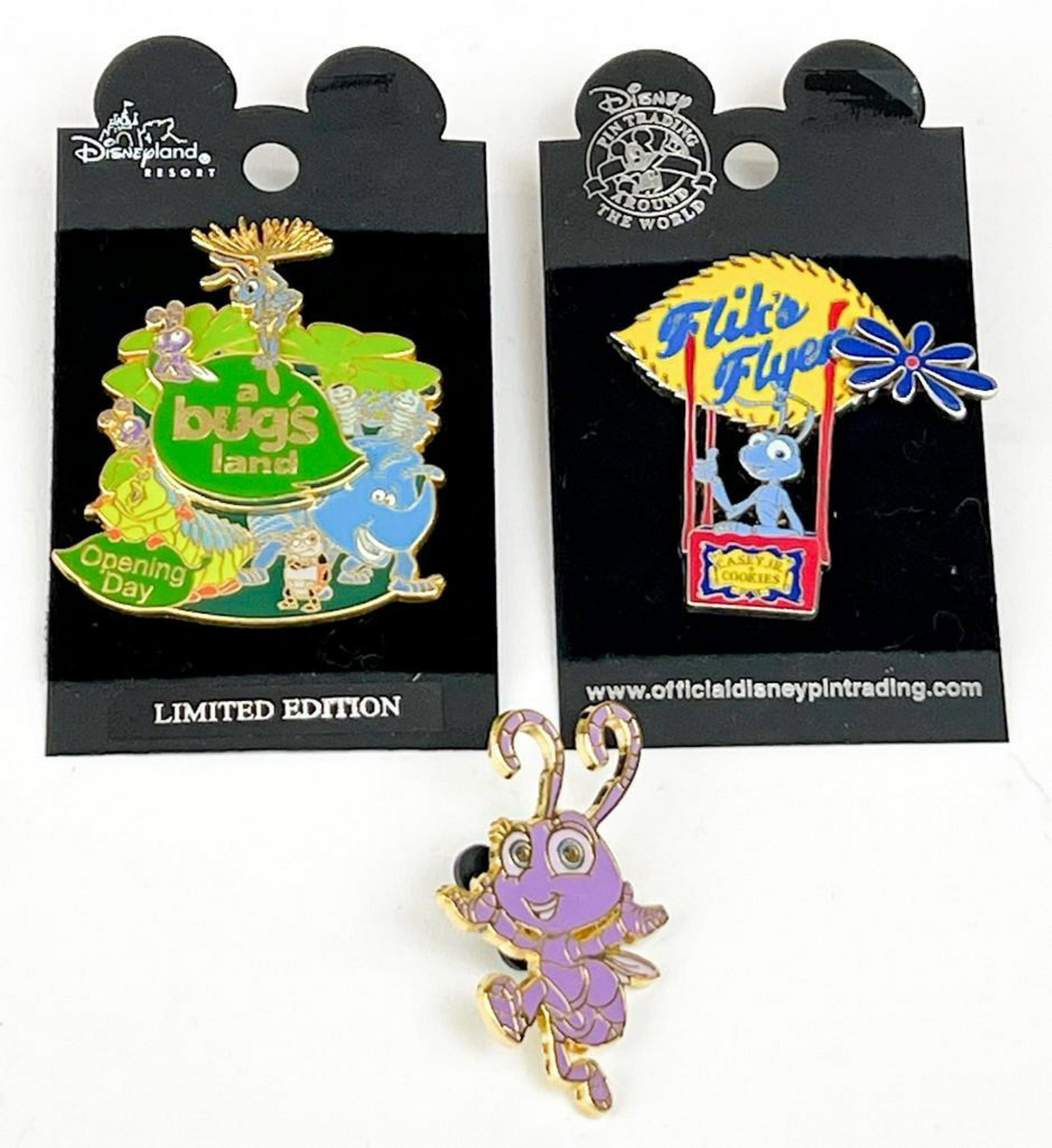 Lot of 3 Bug's Life Enamel Disneyland Pins: Lot of 3 Bug's Life Enamel Disneyland Pins. Weight: 1 lb.