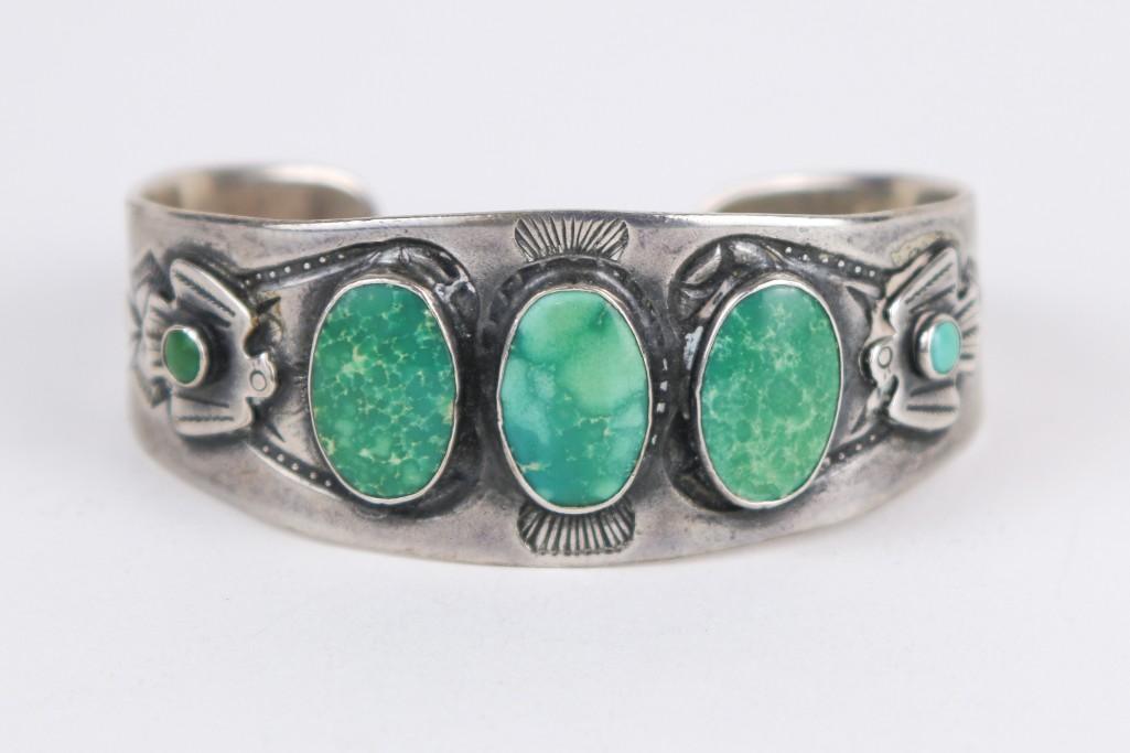 Navajo Silver Turquoise Cuff Bracelet (1 of 5)