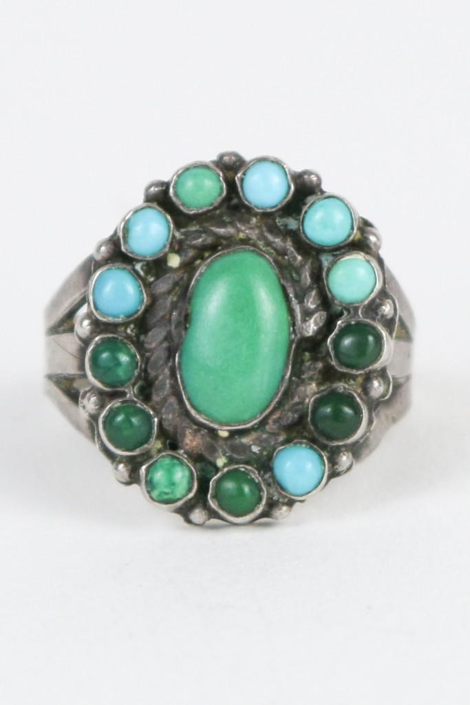 Navajo Silver Turquoise Cluster Ring (1 of 4)