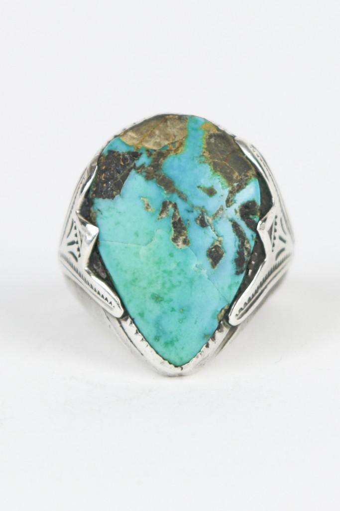 Navajo Ring Tear Drop Turquoise Silver (1 of 4)