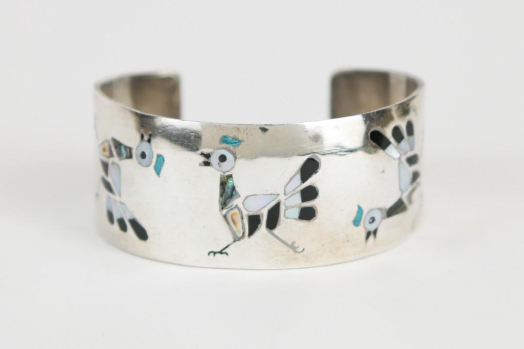 Zuni Silver Inlay Bracelet w/ Bird Motif Silver (1 of 4)