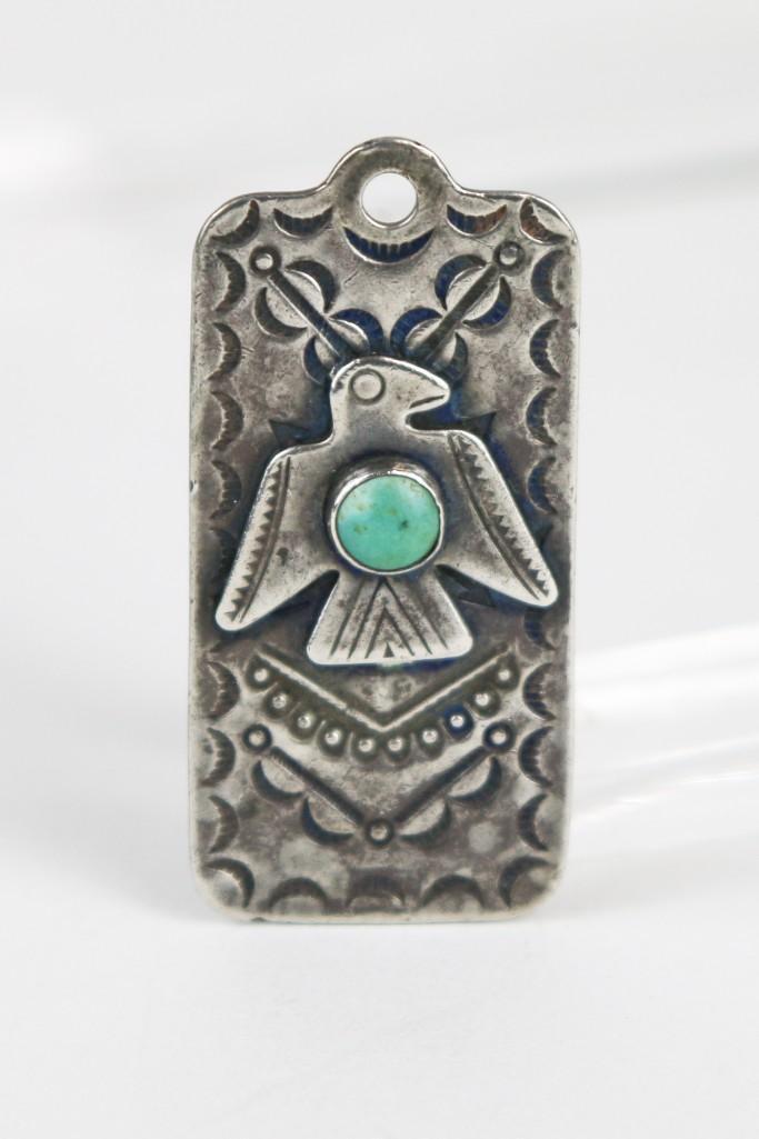 Navajo Dog Tag Sterling Silver Turquoise w/ Eagle (1 of 2)