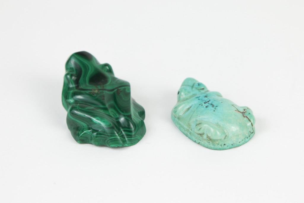 Lot of 2 Malachite and Turquoise Frog Statues (1 of 4)